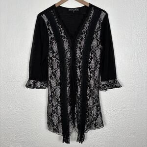 Pretty Angel Black Lace Linen Blend Long Sleeve Dress Whimsigoth Witchy Large